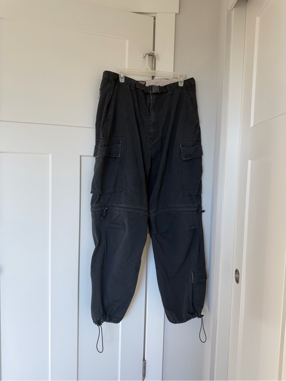 Vintage Plugg Black Utility Cargo Pants with Drawstring Ankle